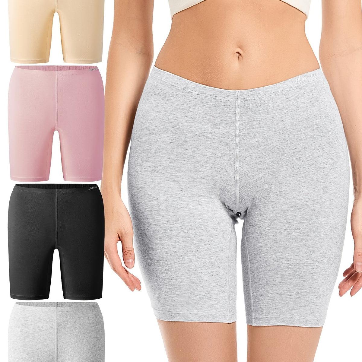 4 Pcs Breathable BoyShort Panties Medium Stretch Cotton Women's Lingerie