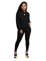 Solid Pullover Shirt & Pants Plus Size Set