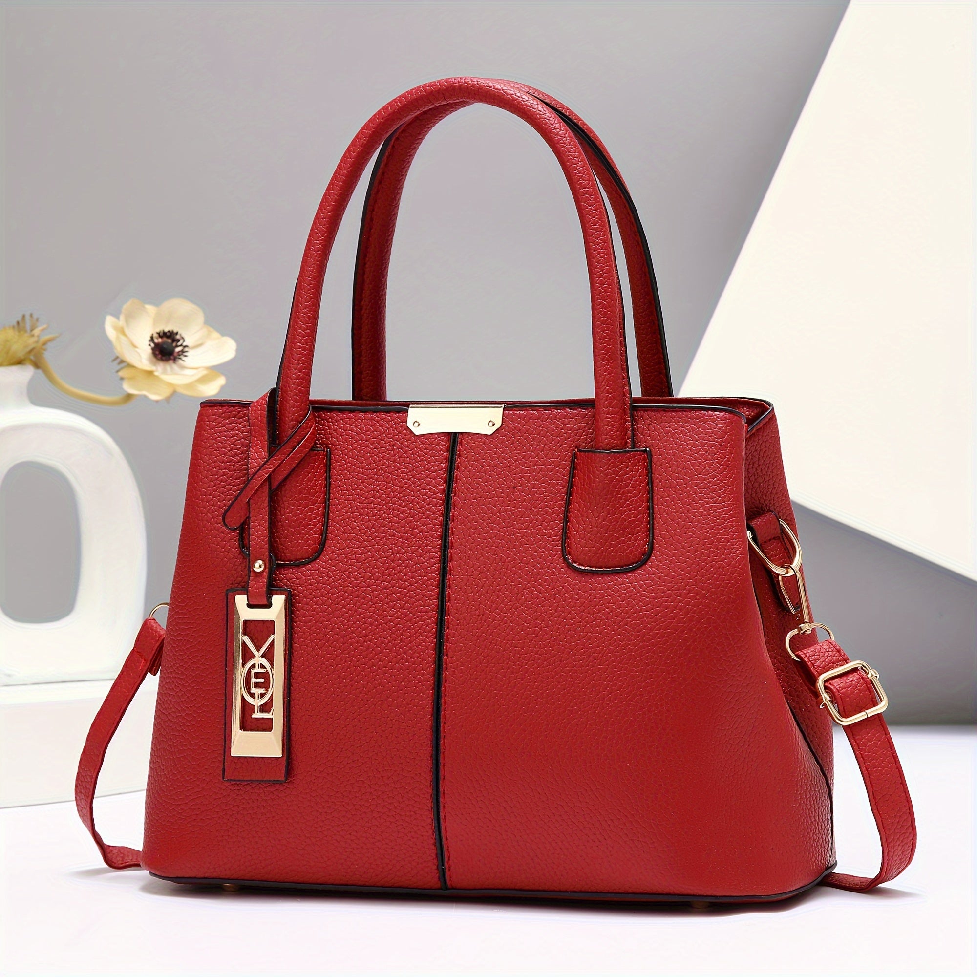 Large Capacity Tote Handbag Casual PU Leather Shoulder & Crossbody Bag