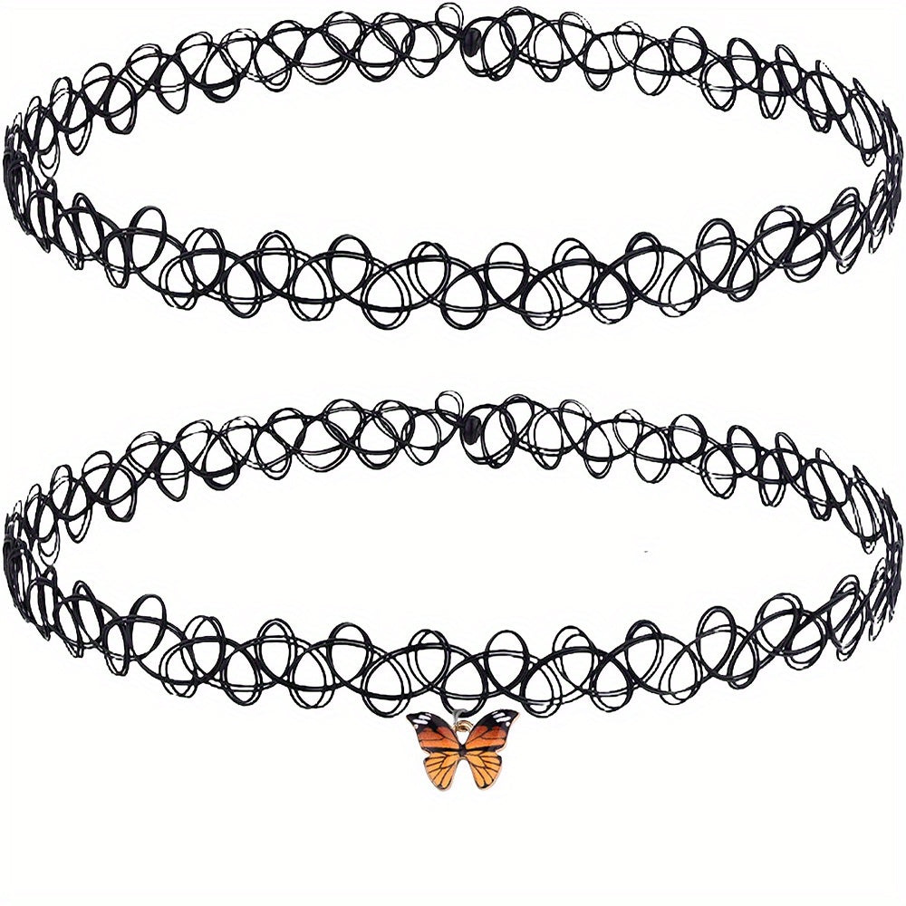 2pcs Butterfly Cherry Pendant Choker Necklaces for Women Girls Teens