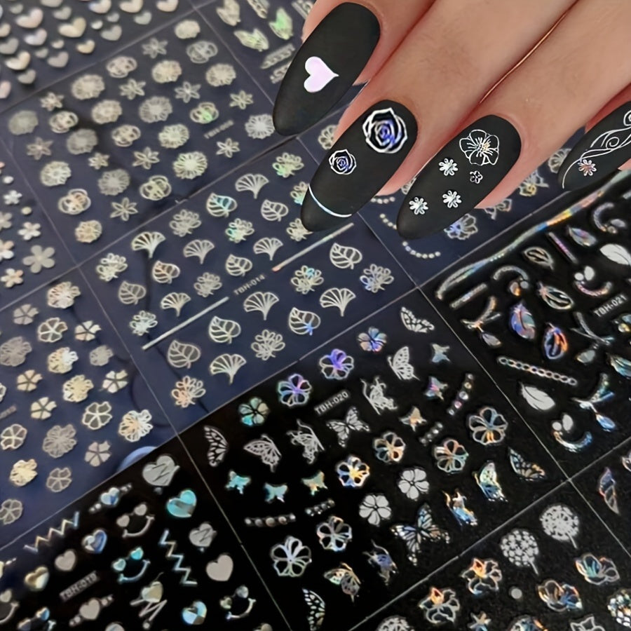 30pcs 3D Fantasy Nail Art Stickers: Glittery Patterns Stars Hearts Snowflakes
