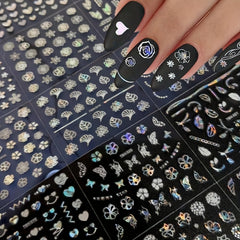 30pcs 3D Fantasy Nail Art Stickers: Glittery Patterns Stars Hearts Snowflakes