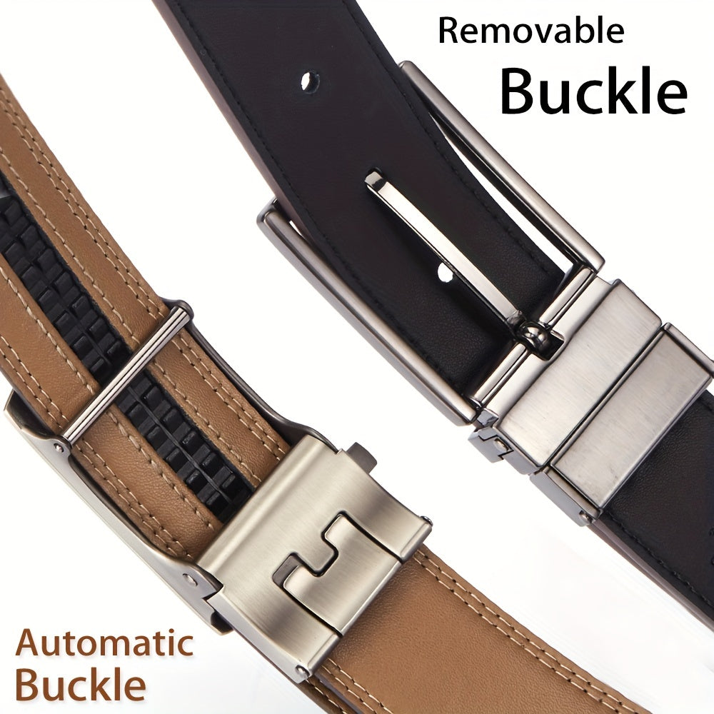 Men's Casual Cowhide Leather Belt with Removable Buckle