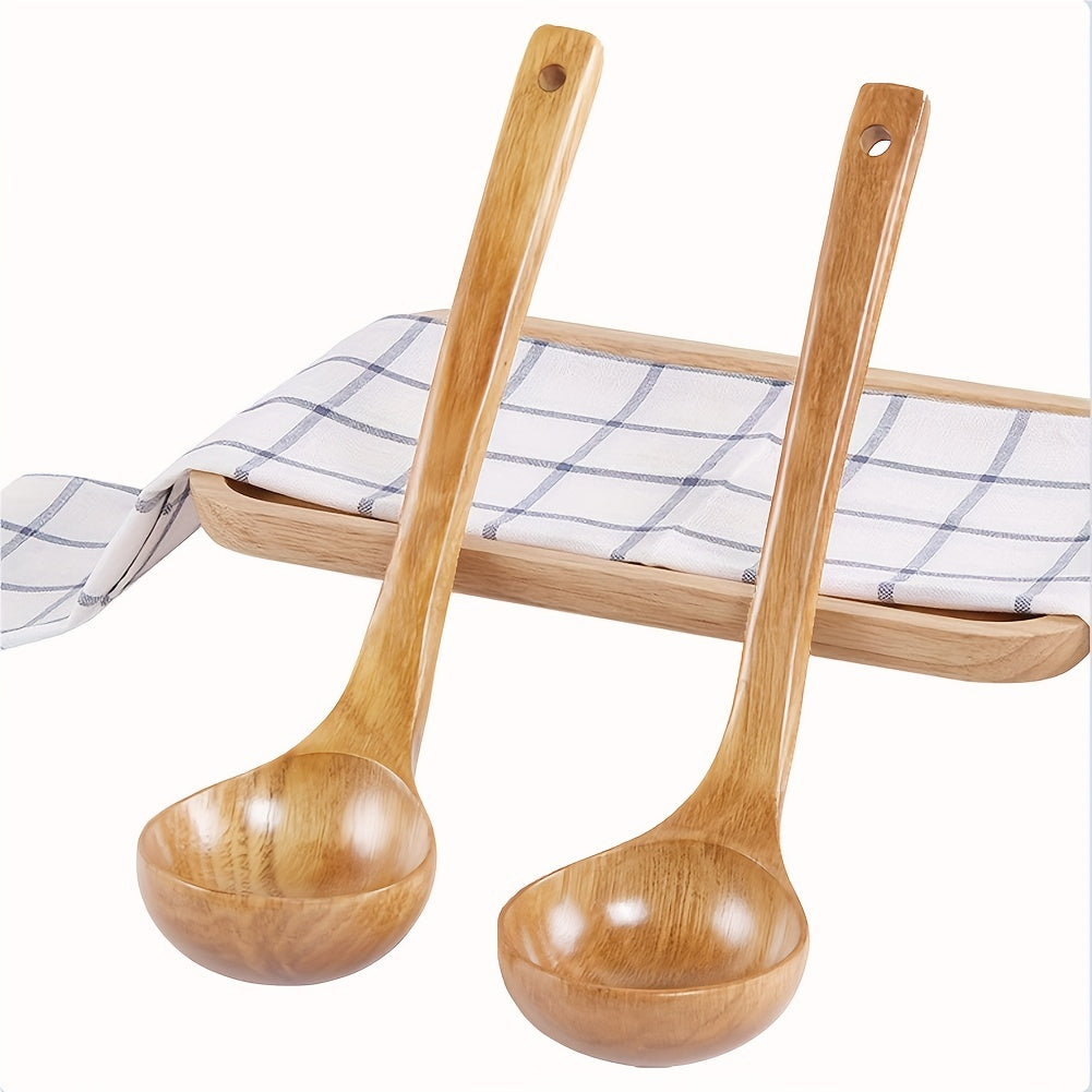 Non Stick Soup Spoon with Long Wooden Handle for Easy Cooking and Serving