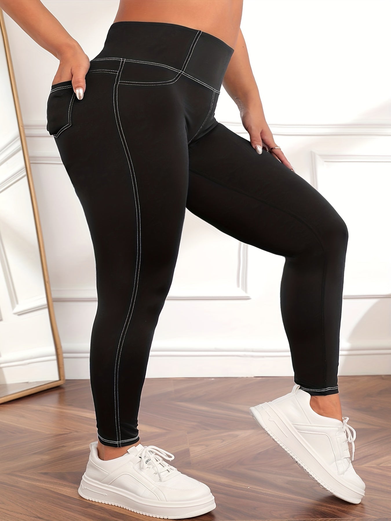  Sports Leggings Wide Band Waist High Rise Skinny Leggings