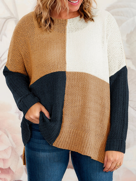  Colorblock Round Neck Pullover Sweater