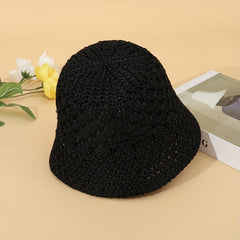Hollow Crochet Bucket Hat Solid Breathable Sunscreen Cloche Hat