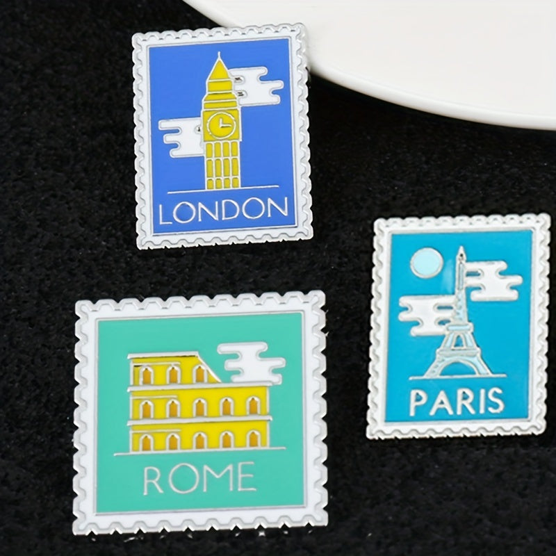 Zinc Alloy Landmark Brooch London Paris Rome