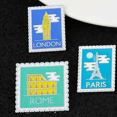 Zinc Alloy Landmark Brooch London Paris Rome