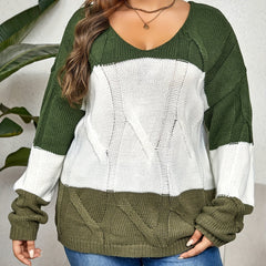  Colorblock Long Sleeve V Neck Sweater