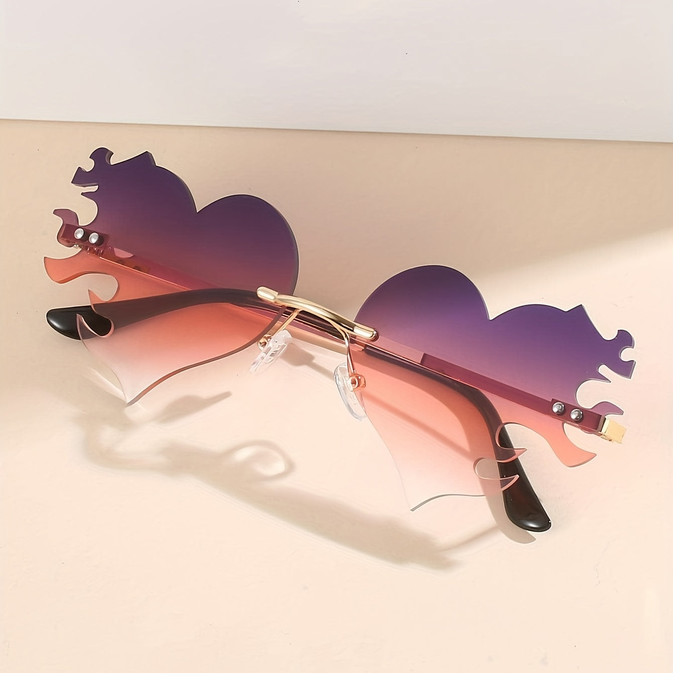 Vintage 90s Punk Heart Flame Glasses Disco Party Sunglasses