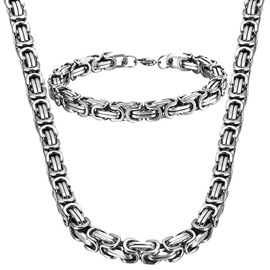 304 Stainless Steel Mens Byzantine Chain Plated Jewelry Set