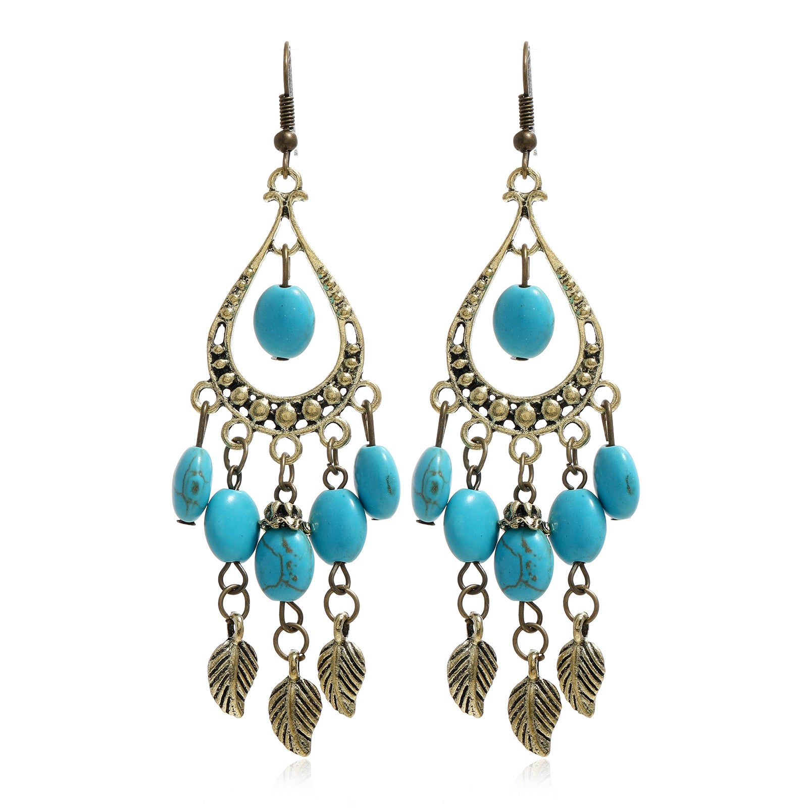 Vintage Boho Turquoise Leaf Dangle Earrings Women's Casual Jewelry