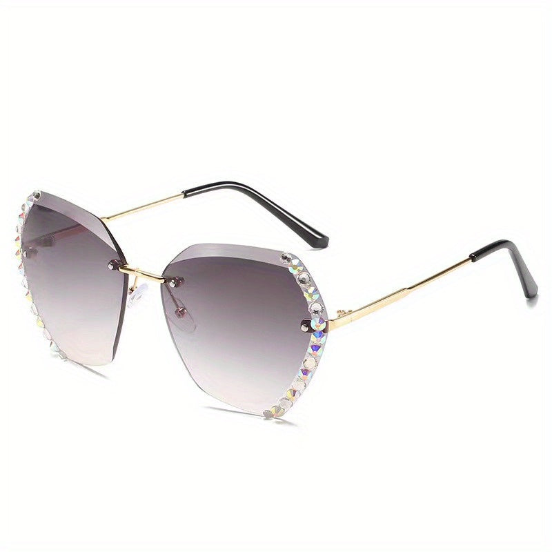 Rhinestone Decor Rimless Sunglasses For Women Gradient Lens UV400
