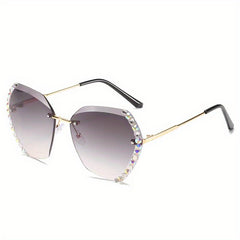 Rhinestone Decor Rimless Sunglasses For Women Gradient Lens UV400