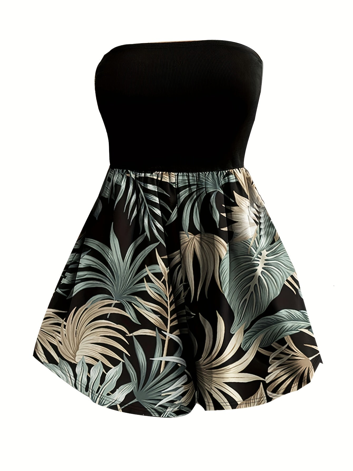 Tropical Print Off Shoulder Romper Tube Jumpsuit
