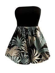Tropical Print Off Shoulder Romper Tube Jumpsuit
