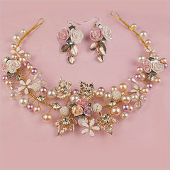 Faux Pearl Rhinestone Wedding Headdress Set Headband Bridal Headband