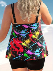  Splash Print Tankini Set Cami Top & Shorts Swimsuit