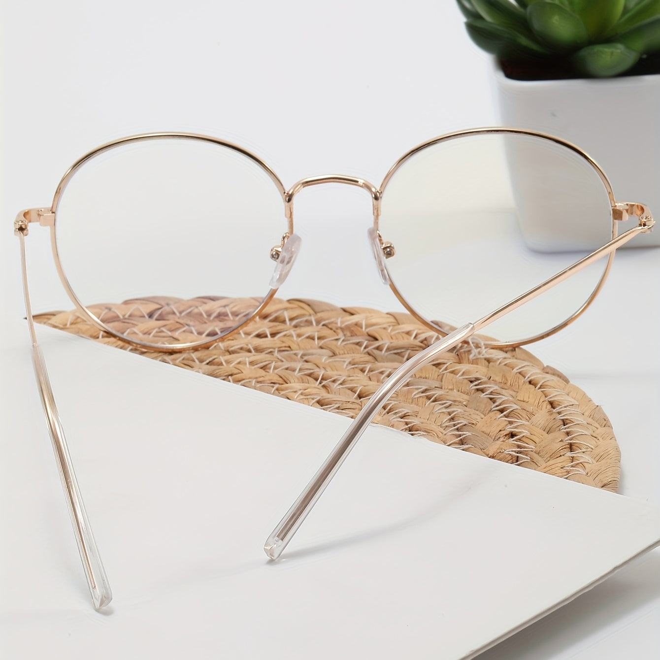 Round Anti Light Glasses Metal Frame Clear Lens Glasses For Women Men Teens