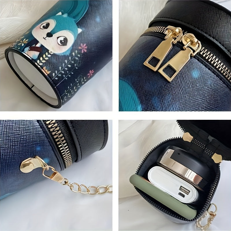 Animal Pattern Cylinder Bucket Bag Mini Chain Crossbody Purse