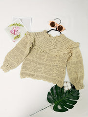 Girl's Eyelet Long Sleeve Knit Pullover Shirt For Autumn