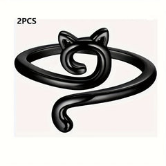 2pcs Adjustable Crochet Kitten Ring Knitting Tool Jewelry Making Supplies