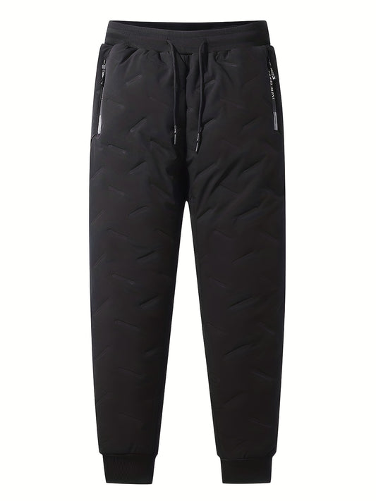Men's Warm Cotton Padded Trousers with Zipper Pocket for Fall Winter