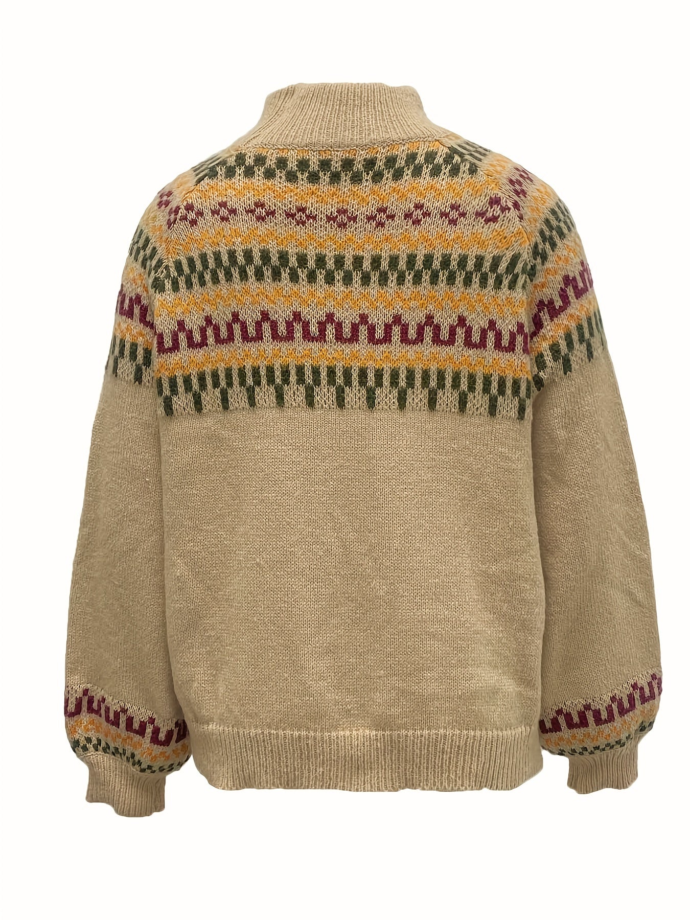 Fair Isle Pattern Turtle Neck Pullover Sweater