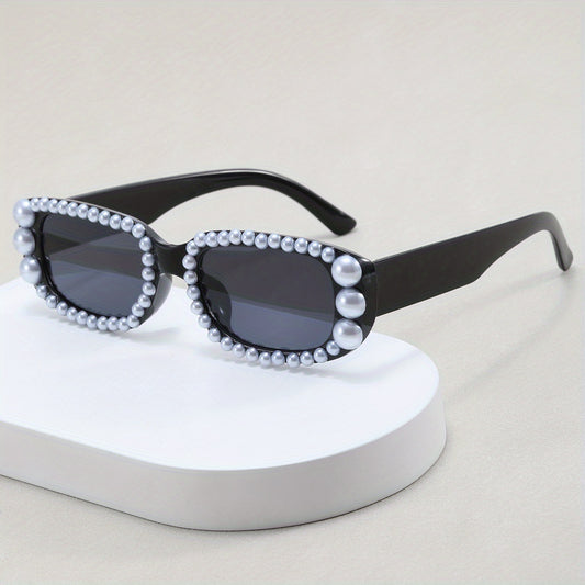 Y2K Faux Pearl Rectangle Sunglasses Women UV400
