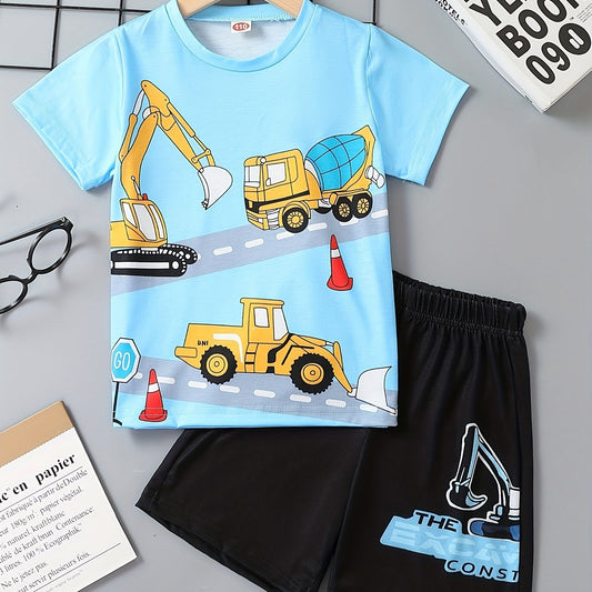 Excavator Cartoon 2pcs T Shirt & Shorts Set for Toddler Boys