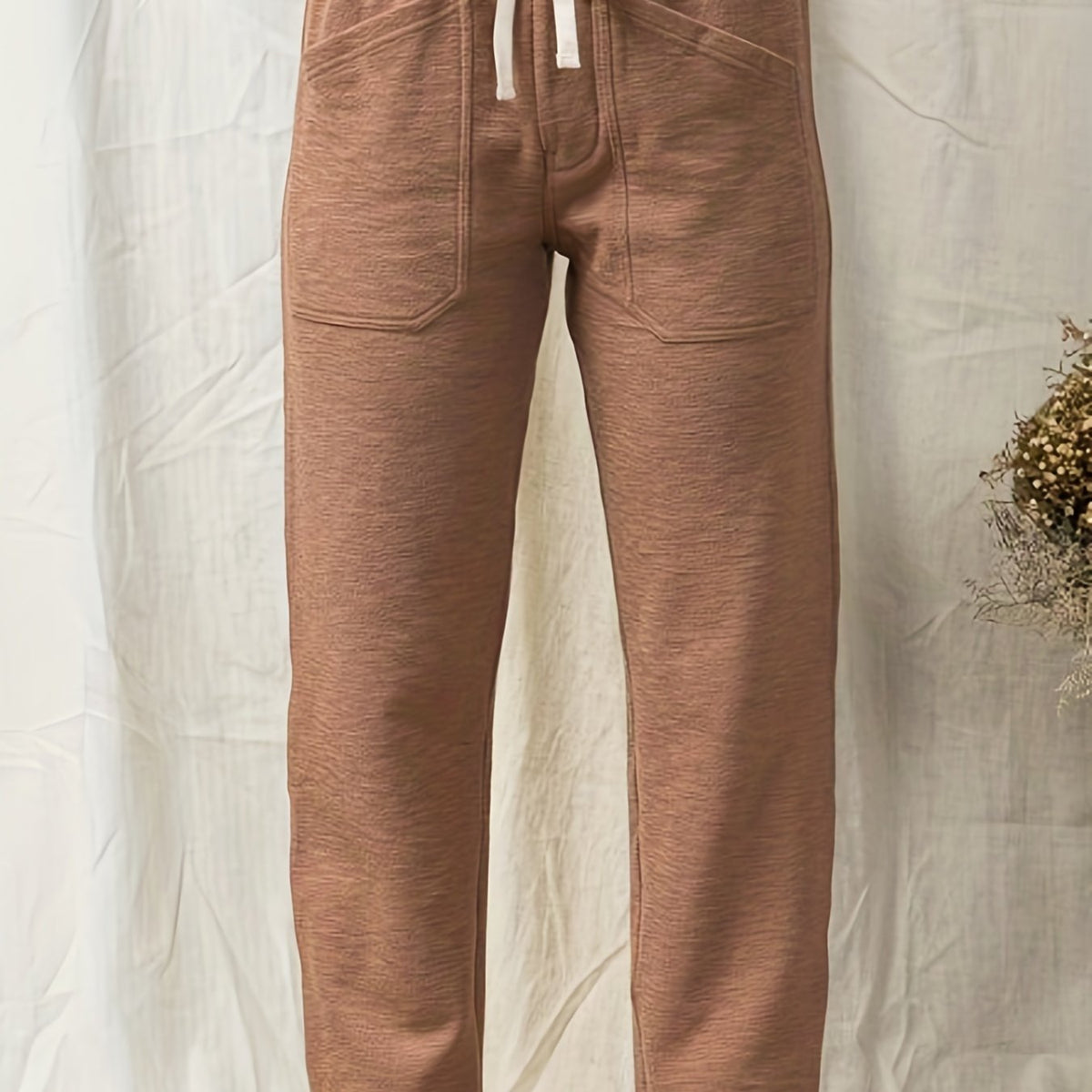  Solid Drawstring Tapered Leg Pants With Pockets