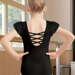 Girls Flutter Short Sleeve Ballet Leotard 95% Cotton