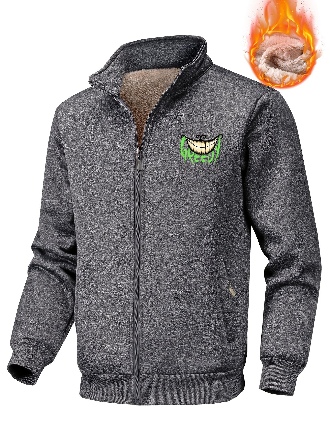 Men's Sherpa Fleece Crazy Smile Face Zip Jacket