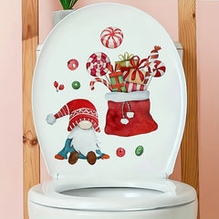 Cartoon Christmas Gnome Toilet Lid Sticker, Removable Decal Paper
