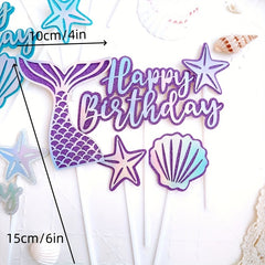 5pcs Happy Birthday Mermaid Cake Decoration Set