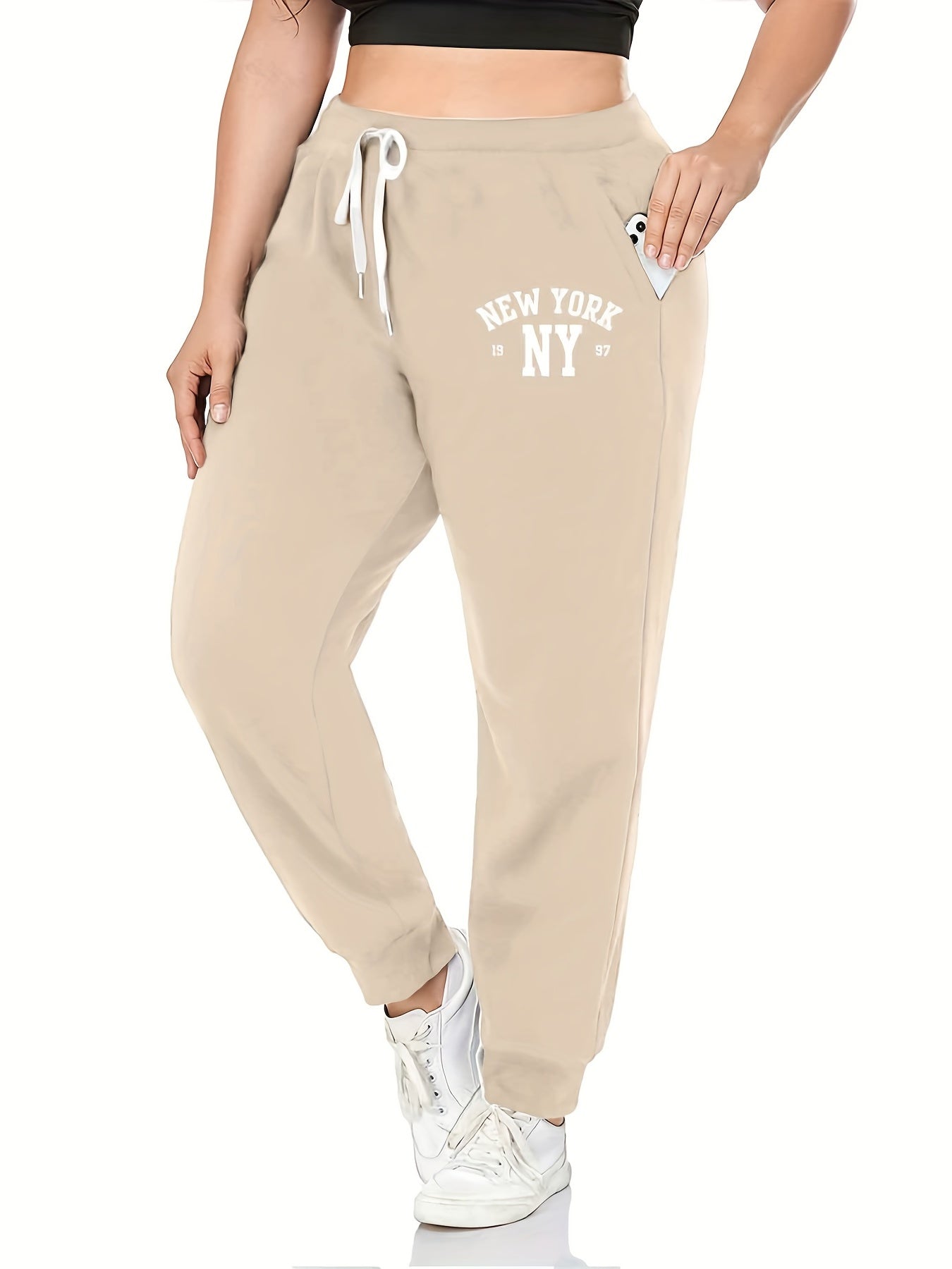  City Name Print Drawstring Sweatpants Women's Plus