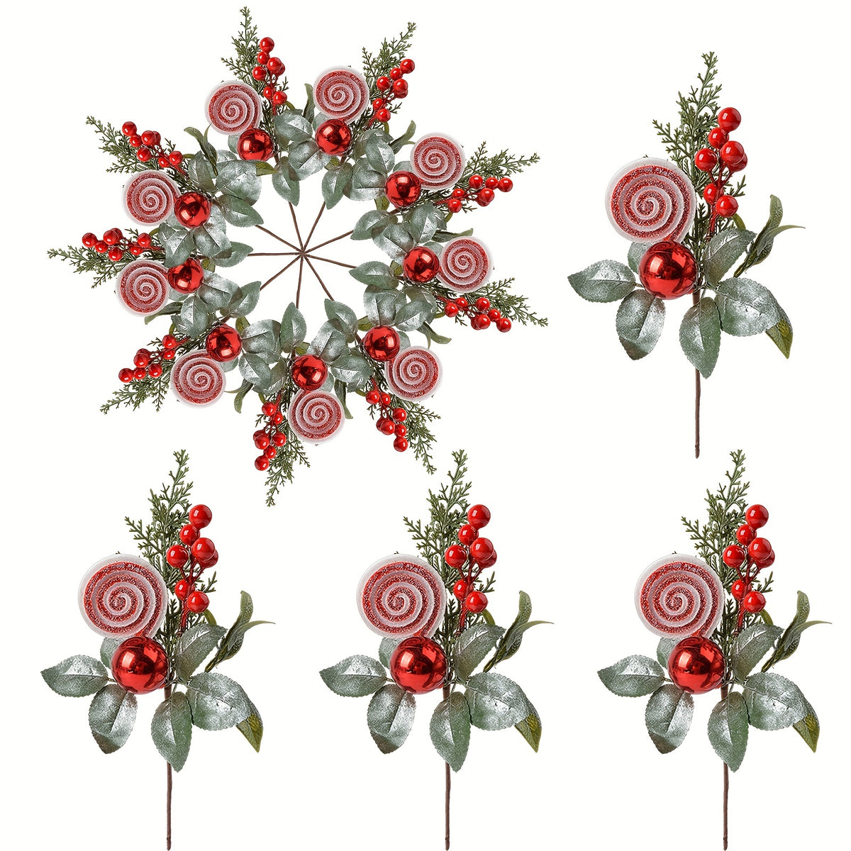1pc Artificial Red Pulp Fruit Pine Needle Branch Christmas Decoration DIY