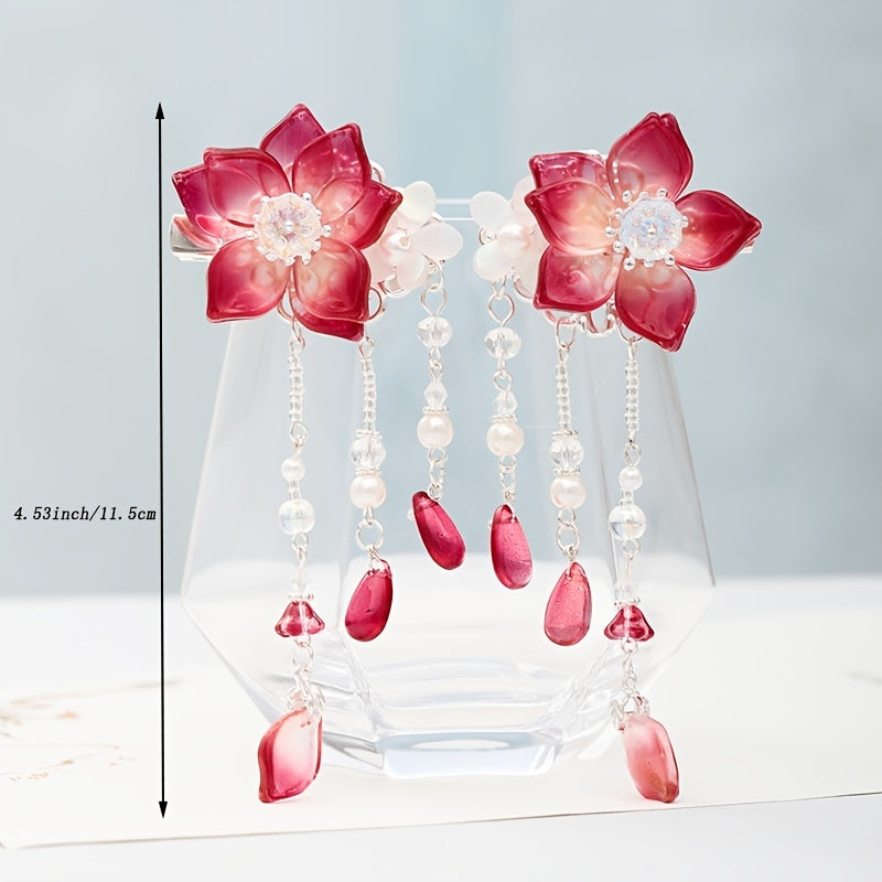 Chinese Tassel Flower Hair Clips Hanfu Hair Accessories 1pair