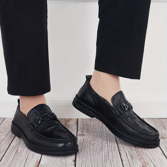 Men's Crocodile Print Loafers Metal Decor Slip-On Shoes
