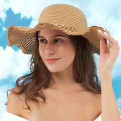 Floppy Ruffles Bowknot Sun Hat Frayed Brim Sun Hat