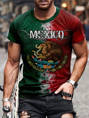 Mexico Eagle Pattern Print Men's Short Sleeve T-shirt Graphic Tee