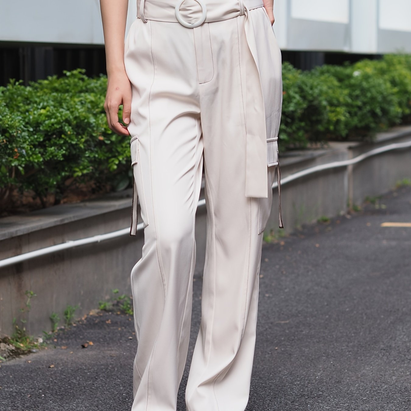 Casual Pants Women's Plus Solid Wide Leg Cargo Trousers
