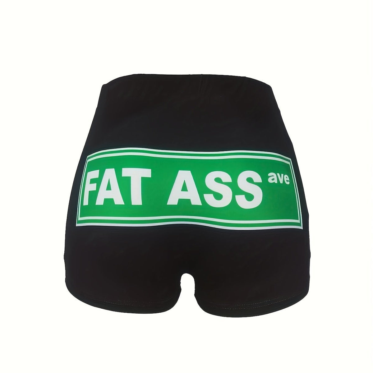Plus Size Women's Art Letter Print High Rise Skinny Shorts