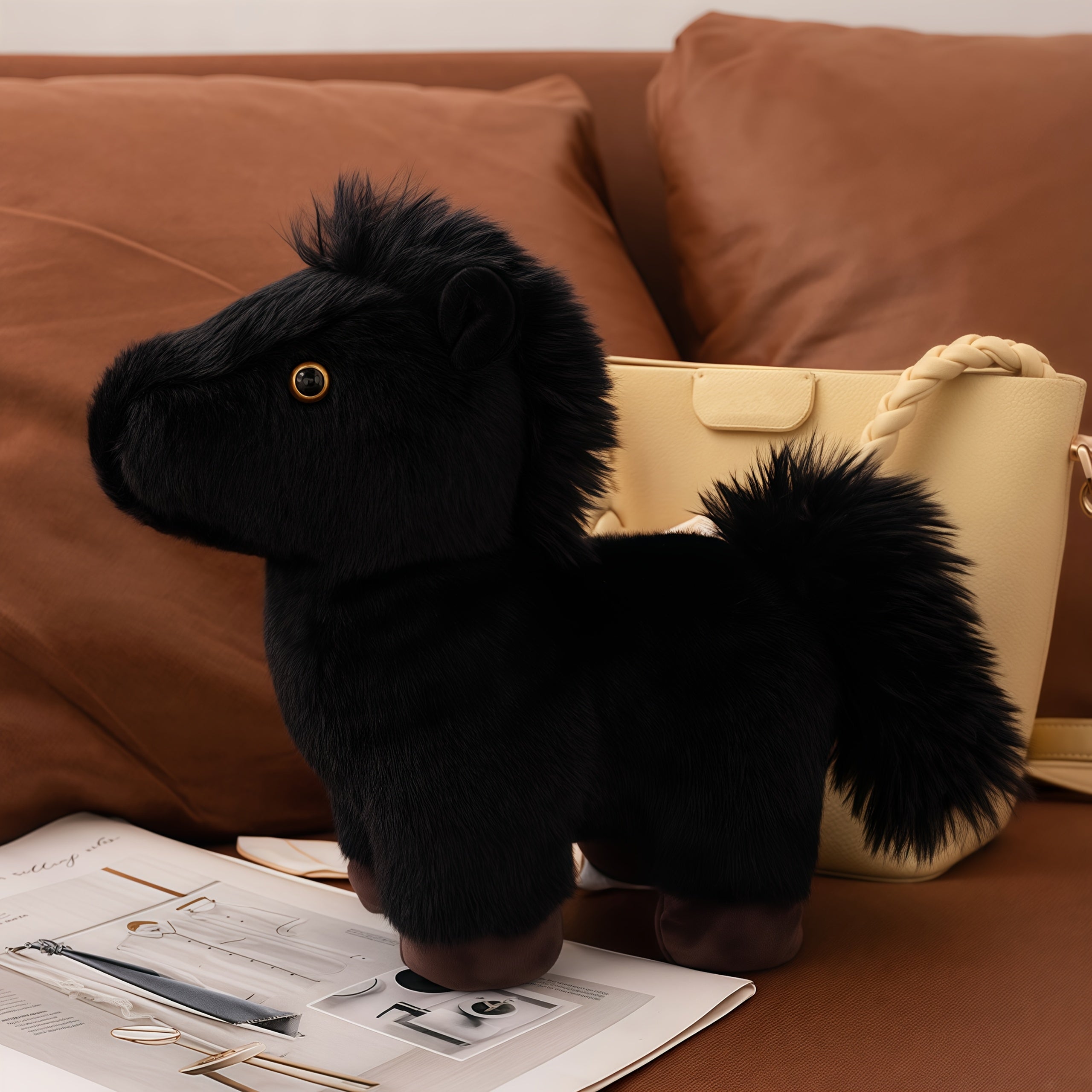 Soft Plush Pony Doll Realistic Horse Stuffed Animal Cuddly Gift Brown S