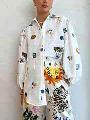  Graffiti Print Shirt & Pants Set Women's Y2K Outfit