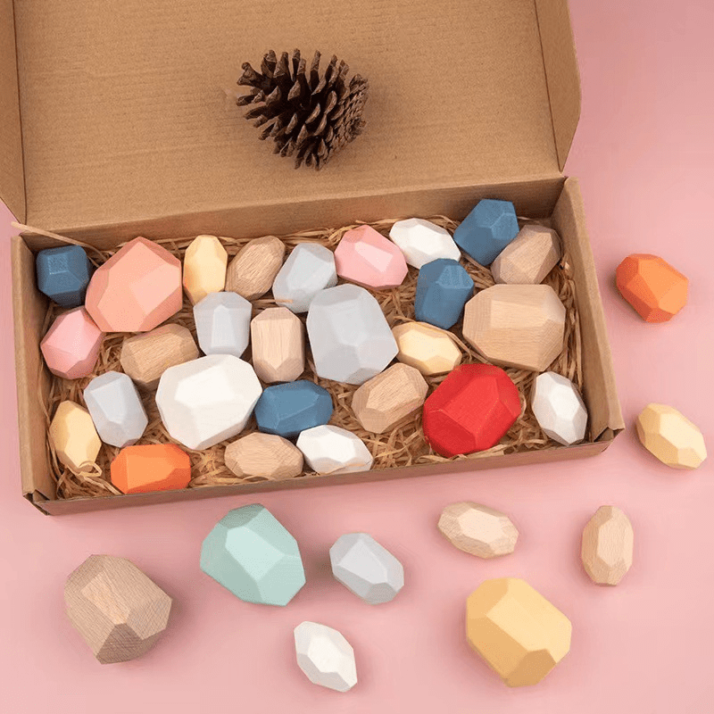 Colorful Wooden Stacking Rocks Balance Toy for Cognitive Development