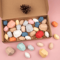 Colorful Wooden Stacking Rocks Balance Toy for Cognitive Development