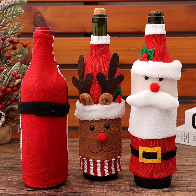 Christmas Knitted Cartoon Wine Bottle Set Flannel Old Man Snowman Bag