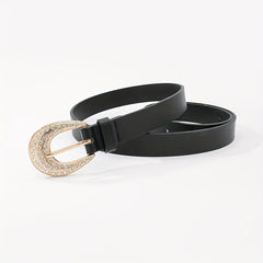 Rhinestone Buckle Belt Thin PU Leather Casual Dress Girdle For Women
